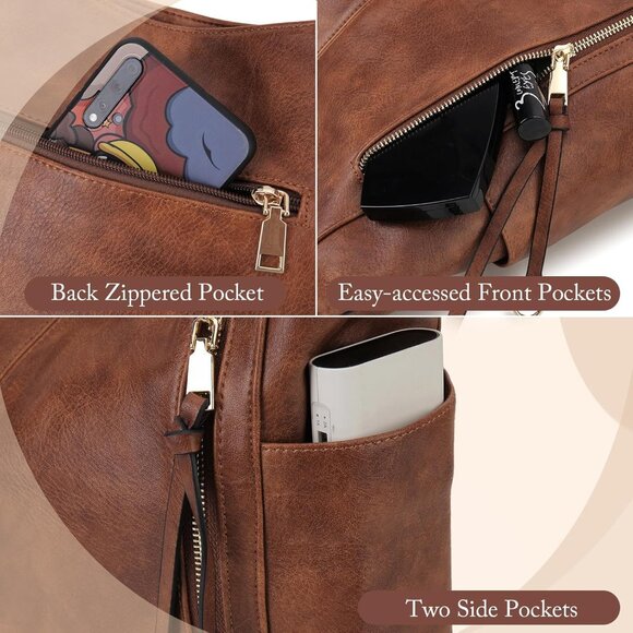 Trendy Brown Hobo Bag for Women - Perfect Gift with Roomy Interior & Pockets - Picture 4 of 7